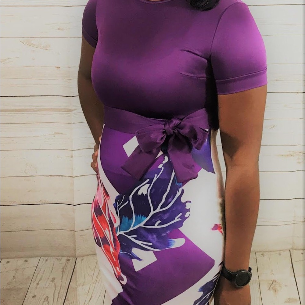 Purple Print Midi Dress - Picture 4 of 4